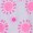 A pattern of pink virus-like shapes on a light gray surface.