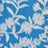 White floral pattern on a blue background, featuring leaves and flowers in a repeating design.