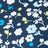 A close-up of fabric with a floral pattern featuring white, yellow, and blue flowers and intricate textile details.