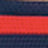 A close-up of a textured fabric with horizontal stripes in dark blue, red, and beige colors.