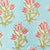 A repeating pattern of stylized pink flowers with green stems on a light blue canvas.