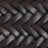 Close-up of a dark brown woven leather texture, featuring interlaced strips in a diagonal basket weave pattern.