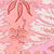 Pink background with abstract red and white line art patterns, including leaf shapes and organic, flowing designs.
