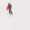 A person in a red jacket skis down a snow-covered slope, carving smoothly through the fresh powder.