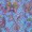 Close-up of a floral pattern featuring purple flowers and green leaves with a stunning blue hue.