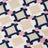 A geometric pattern featuring beige squares, navy blue outlines, and subtle pink accents arranged in a repeating Art Deco-inspired design.