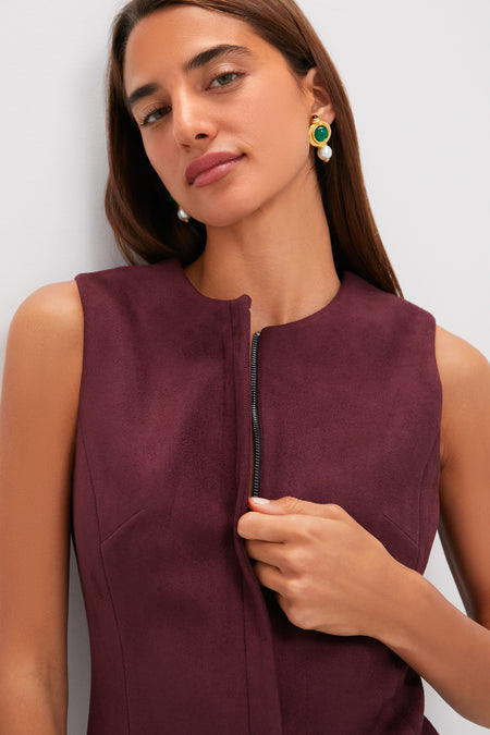 Winetasting Vegan Suede Rhoda Tunic Top: Effortlessly chic and classic with a front zipper, perfect for a fun and high-end look.