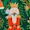 A wooden nutcracker figure in a red uniform and gold crown stands amid festive greenery and ornaments.