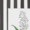 A minimalist illustration of a flower with green leaves, set beside vertical black and white stripes.