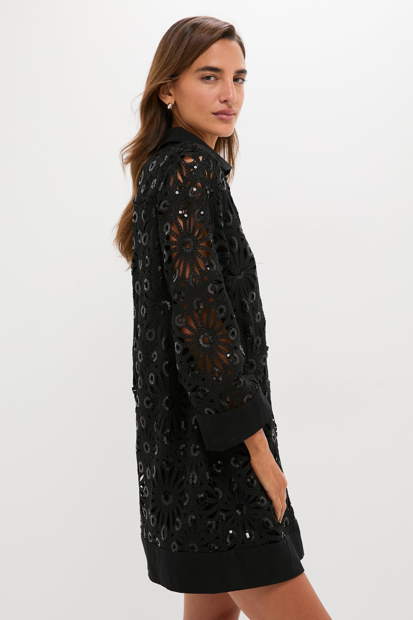 black crochet lace dress Farm Rio Lace Crochet Midi Dress - Black