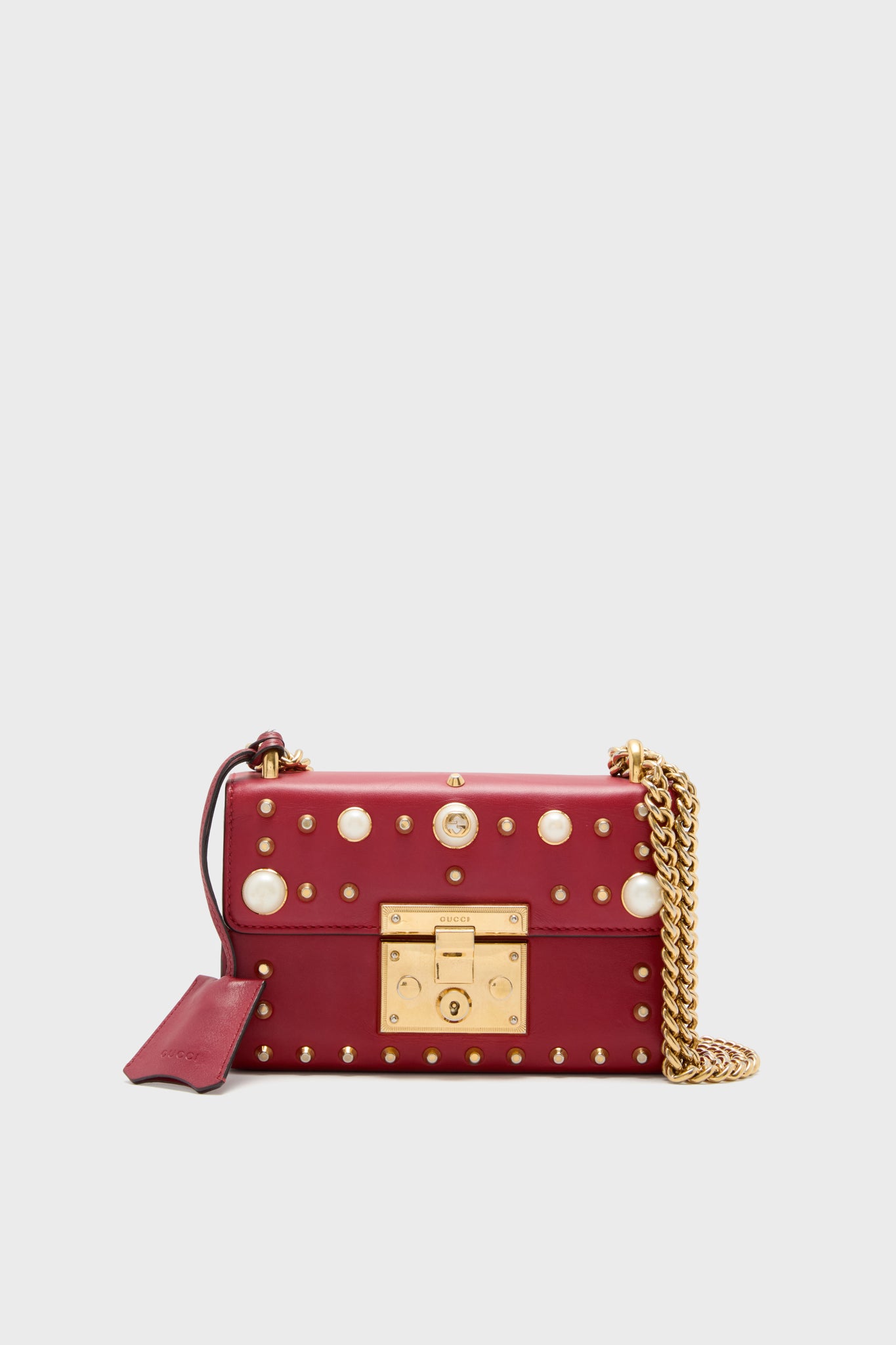 Gucci Red Pearl Studded Padlock Shoulder Bag