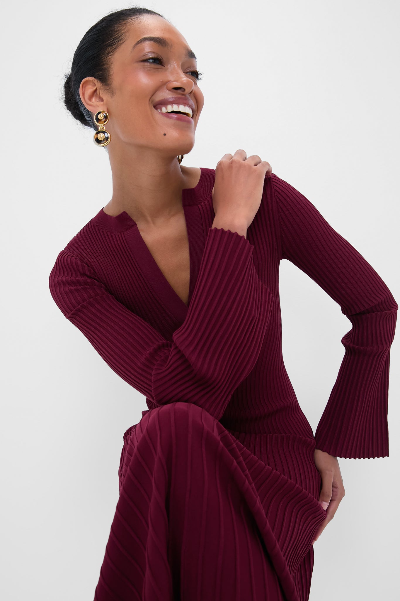 knee length dresses for ladies Cranberry Genna Long Sleeve Midi Dress