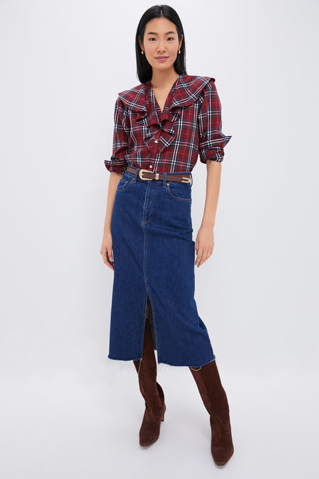Red Plaid Ruffle Eileen Button Down Shirt