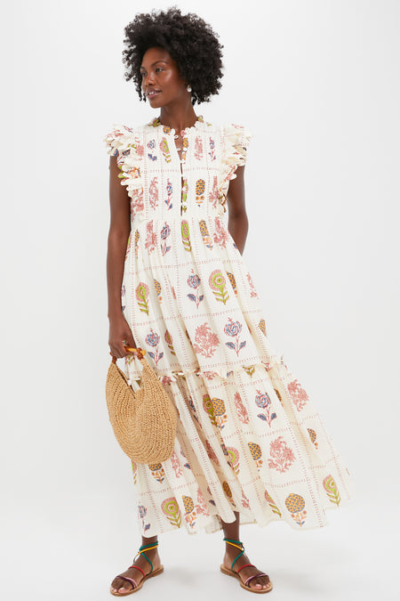 Taormina Cream Scallop Pintuck Maxi Dress