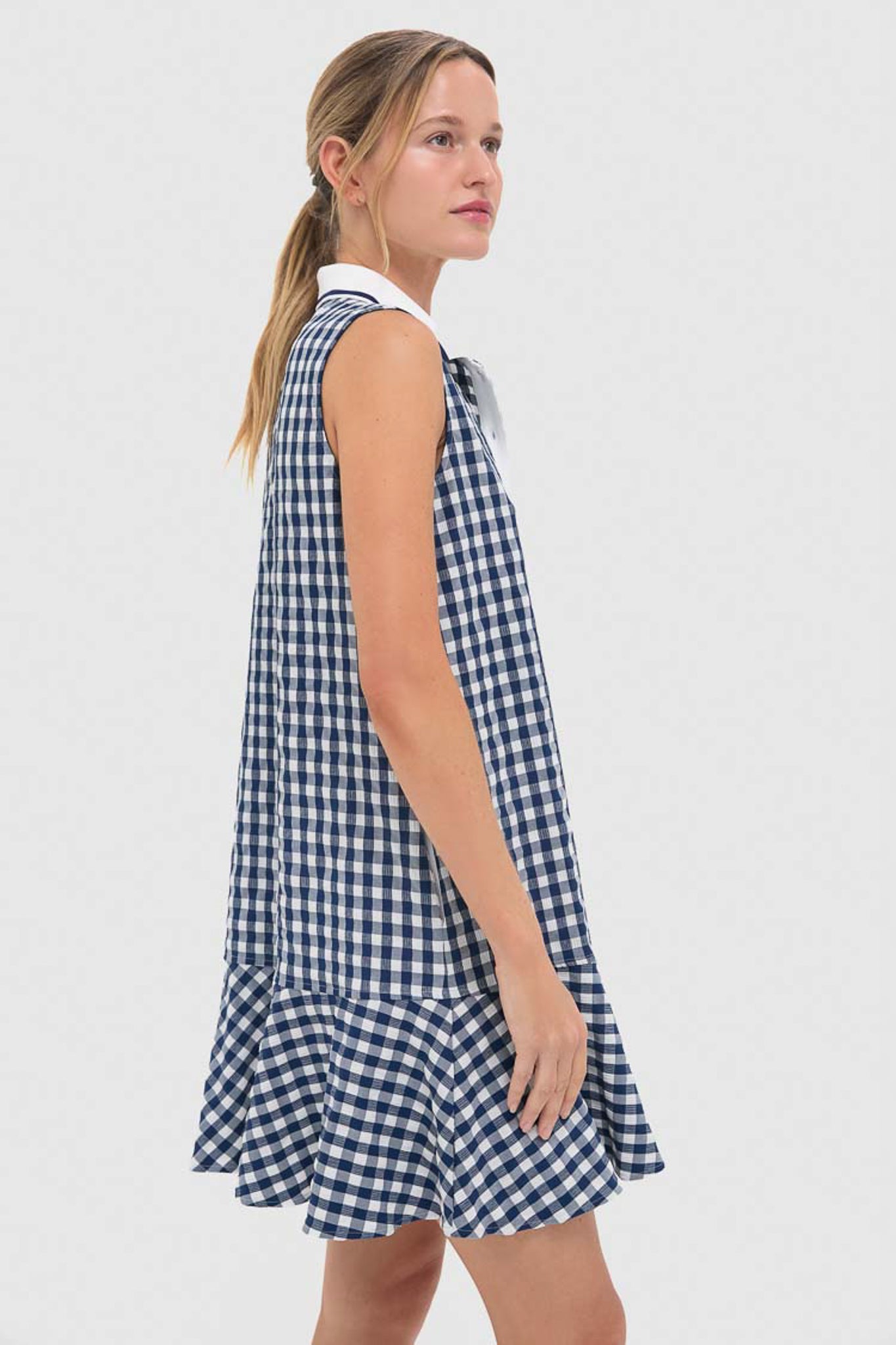 Navy Gingham Sleeveless Performance Seersucker May Golf Dress