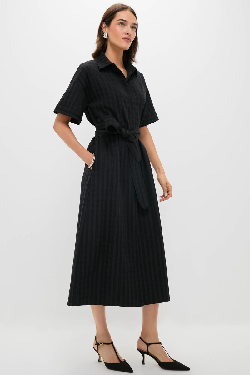 Black Windowpane Seersucker Zacara Dress
