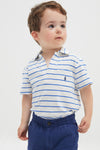 Little Boys White Short-Sleeve Cotton Linen Jersey Striped Johnny Collar Polo