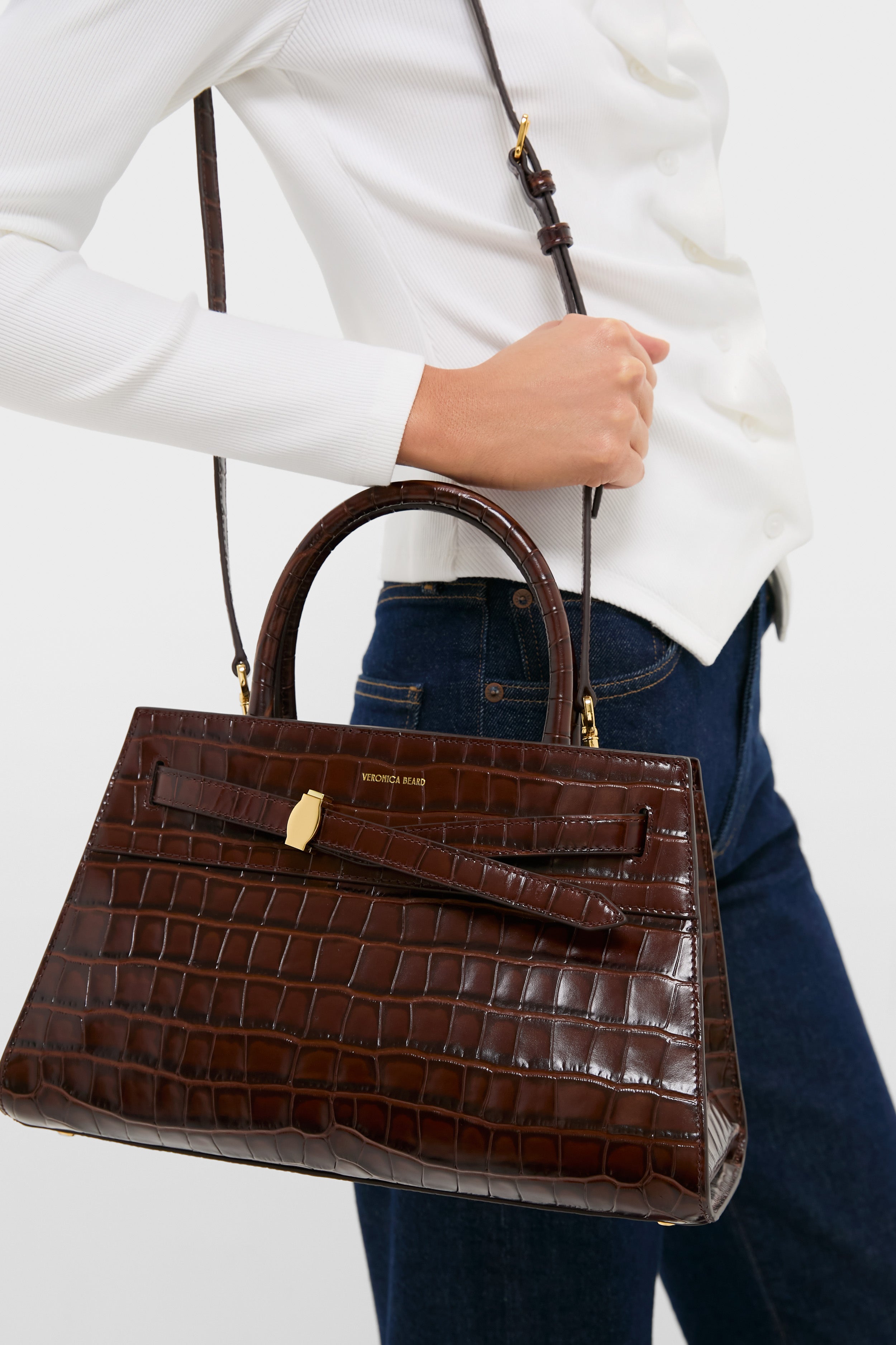 Chestnut Croc Embossed Veronica Beard Dash Bag | Veronica Beard