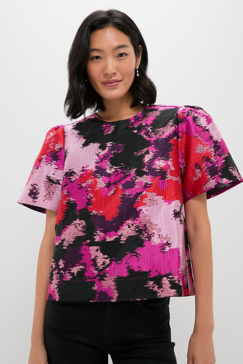 Pink and Red Lurex Abstract Jacquard Lyla Blouse