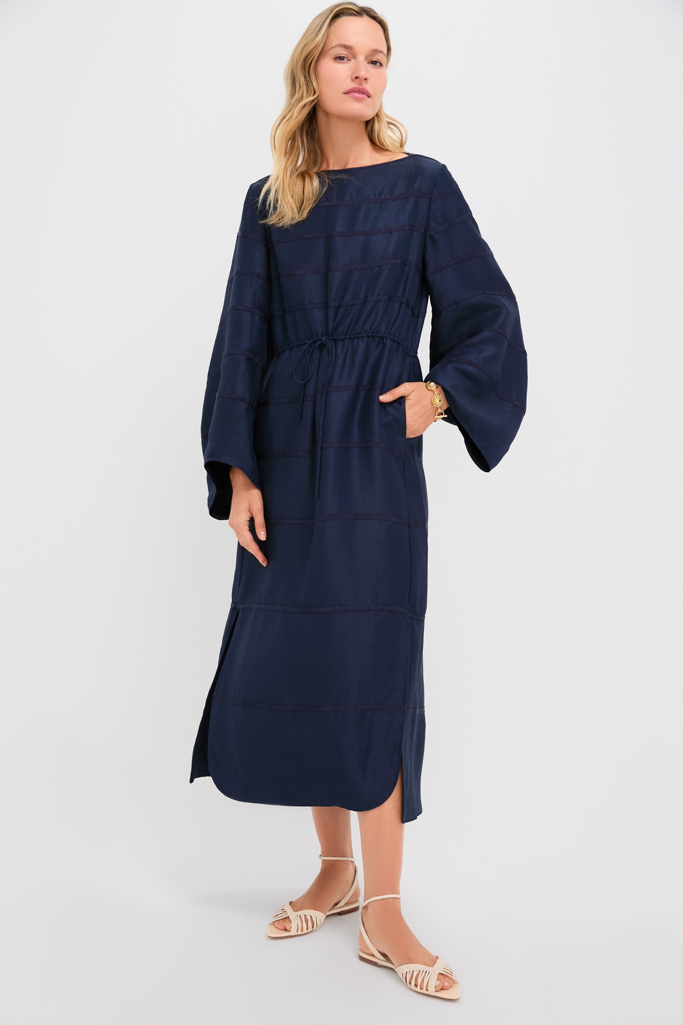 Navy Ribbon Caftan Dress