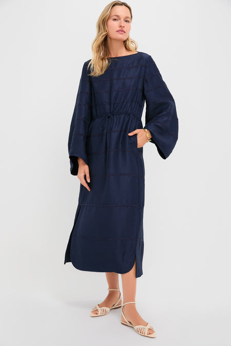 Navy Ribbon Caftan Dress
