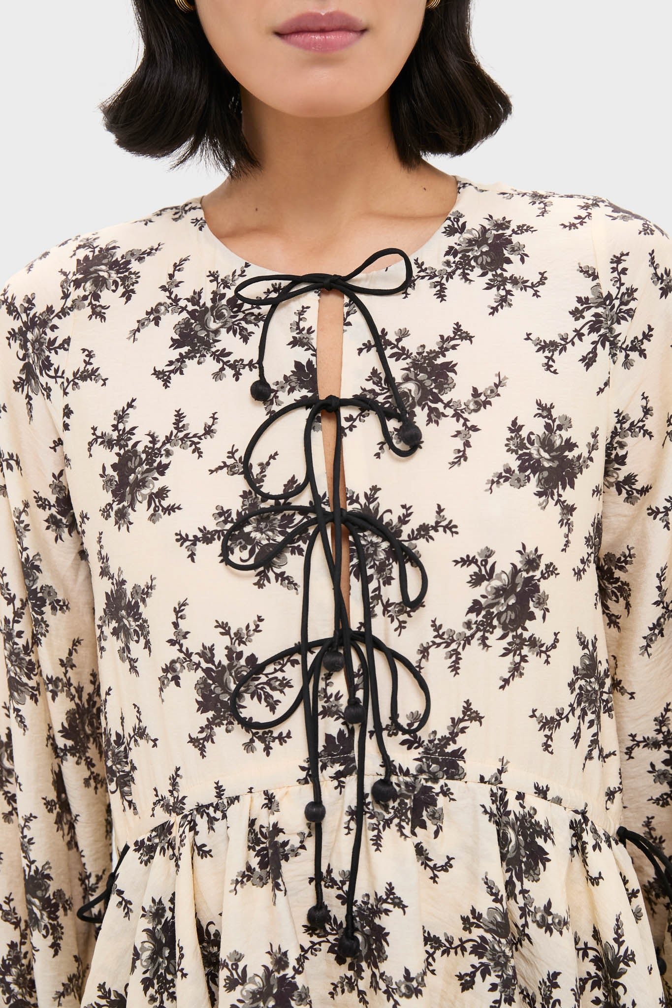 Cream Joan Print Tie Front Midi Dress