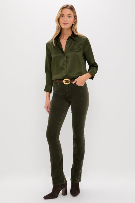 Deep Olive Velvet Stevie High Rise Straight