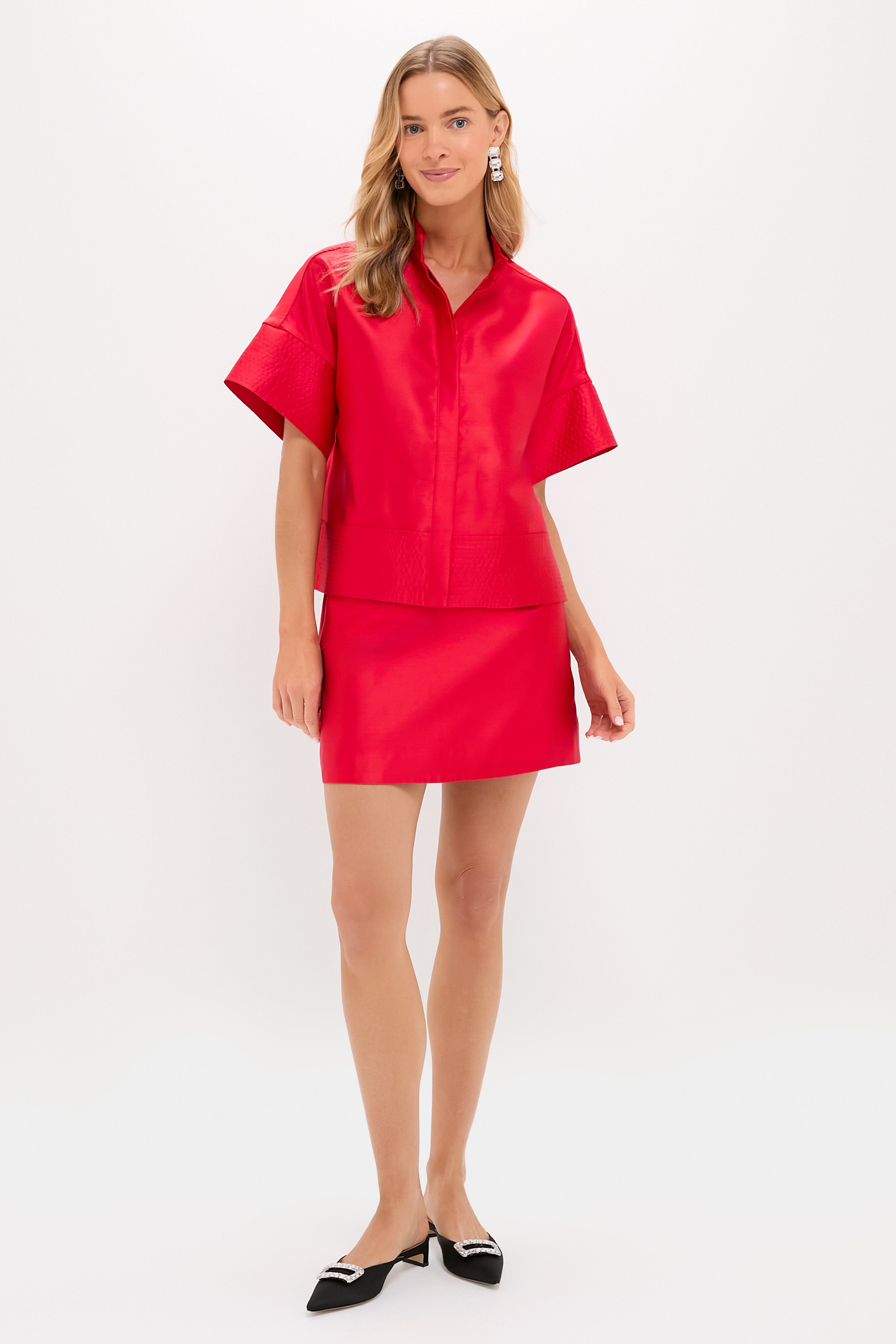 Red Dupioni Trapunto Stitch Sofia Shirt | Tuckernuck