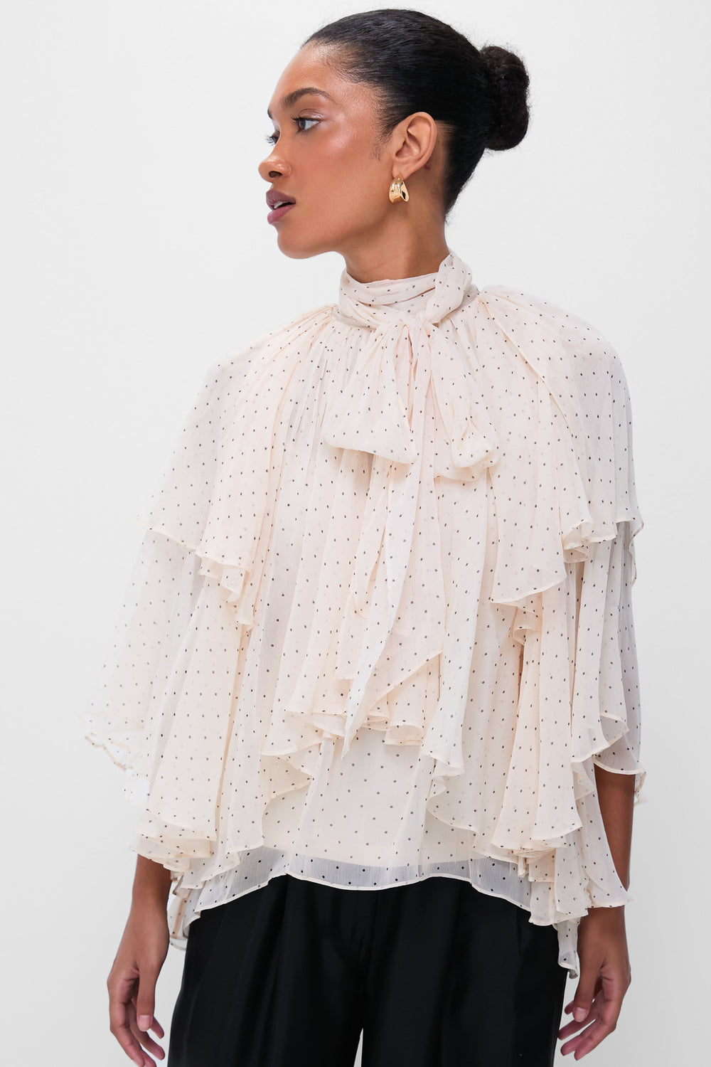 Cream Dot Hypnotic Cascading Blouse
