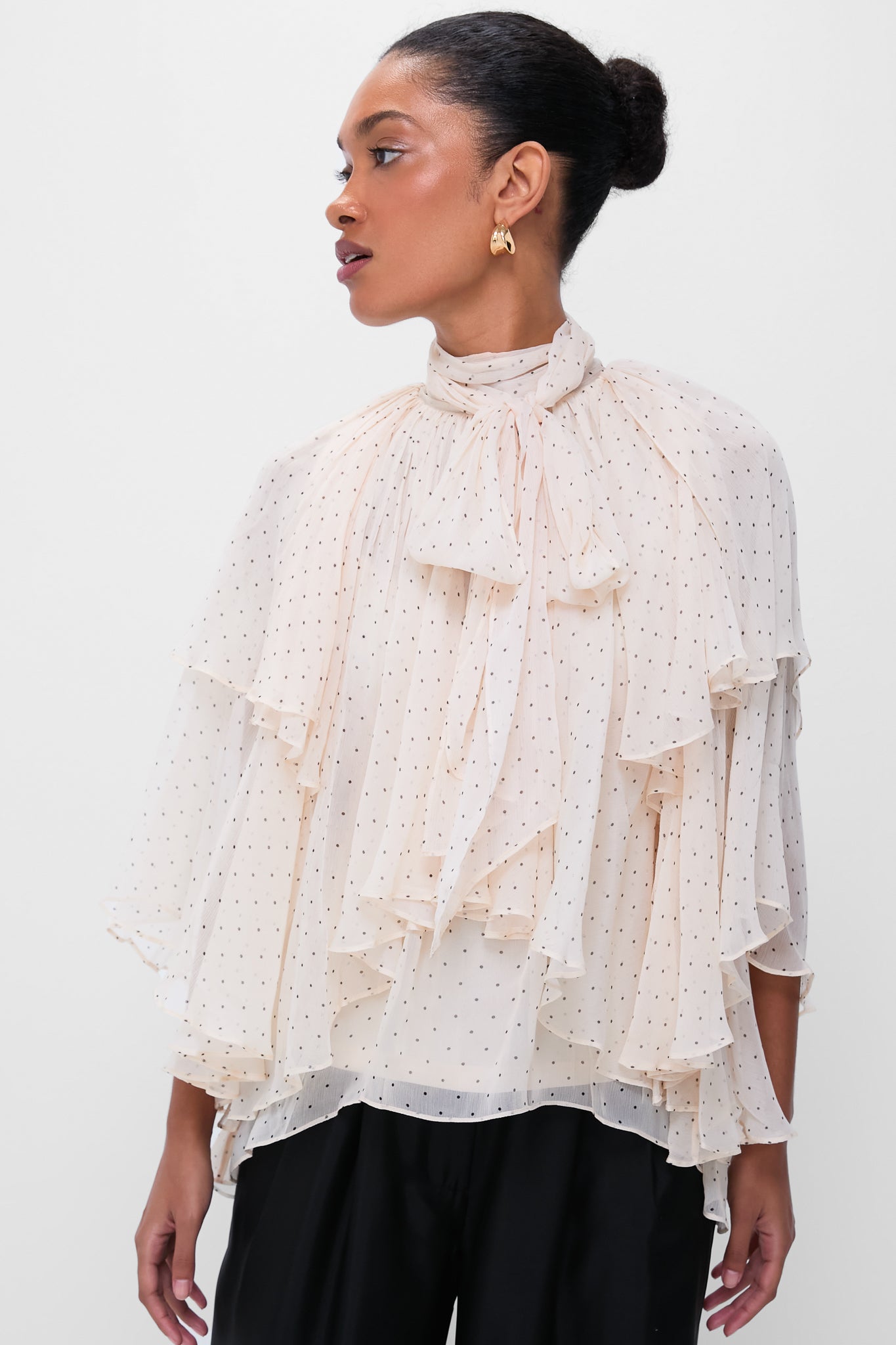 Cream Dot Hypnotic Cascading Blouse