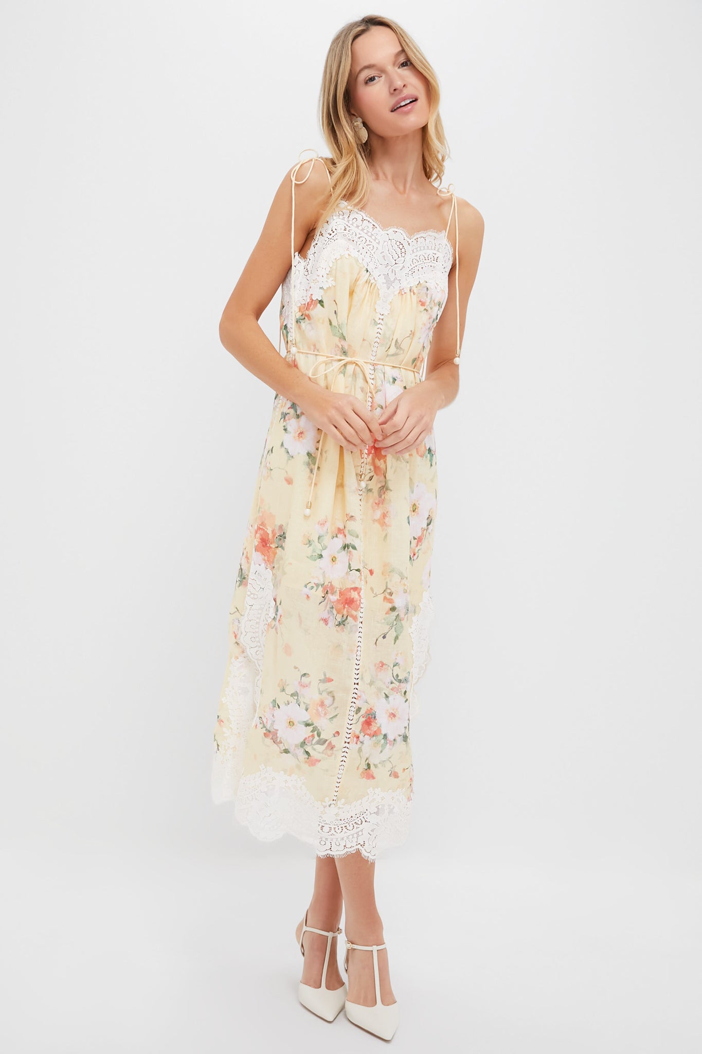 zimmermann lace slip dress Everley Lace Trim Slip Dress Yellow Watercolour Floral