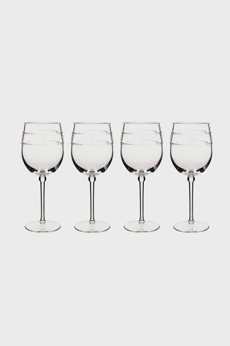 Isabella Acrylic Wine Glass Set of 4, showcasing classic, effortless design with spiral-banded bowls; perfect for fun, high-end outdoor entertaining.