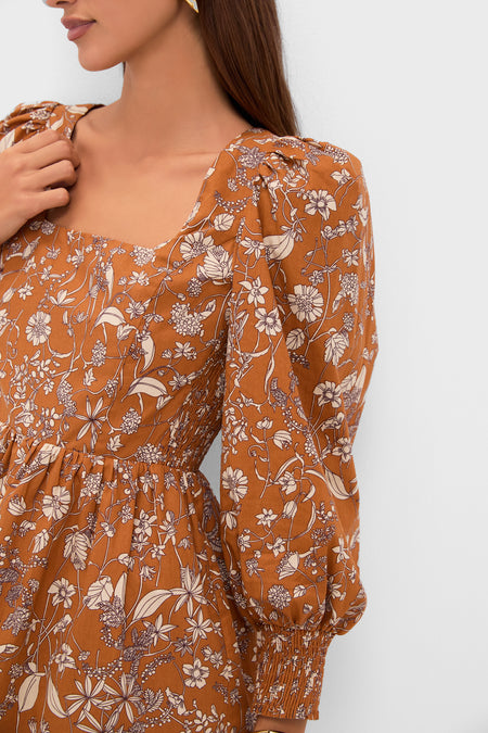 Burnt Orange Floral Square Neck Spencer Mini Dress