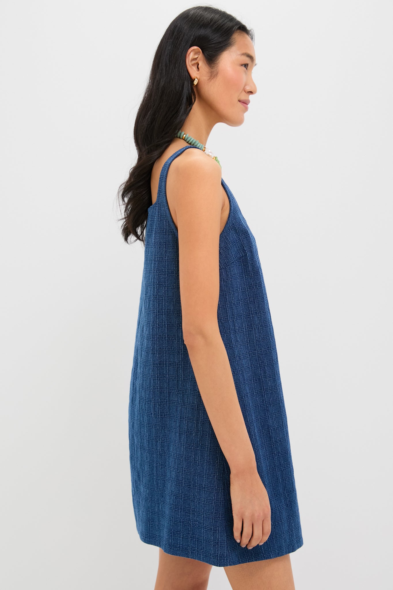 Textured Windowpane Denim Cassie Dress