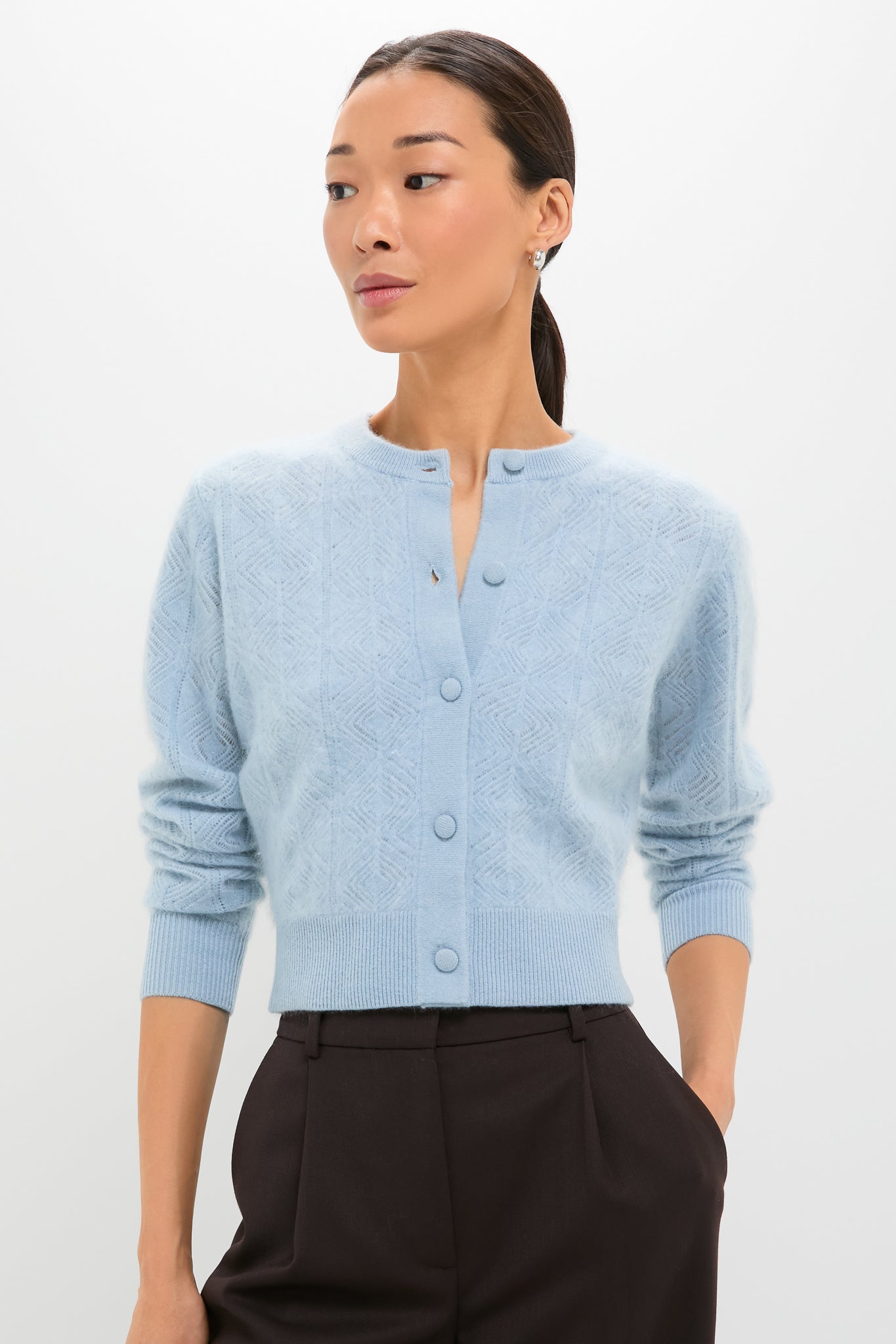 Light Blue Brushed Merino Wool Macy Cardigan