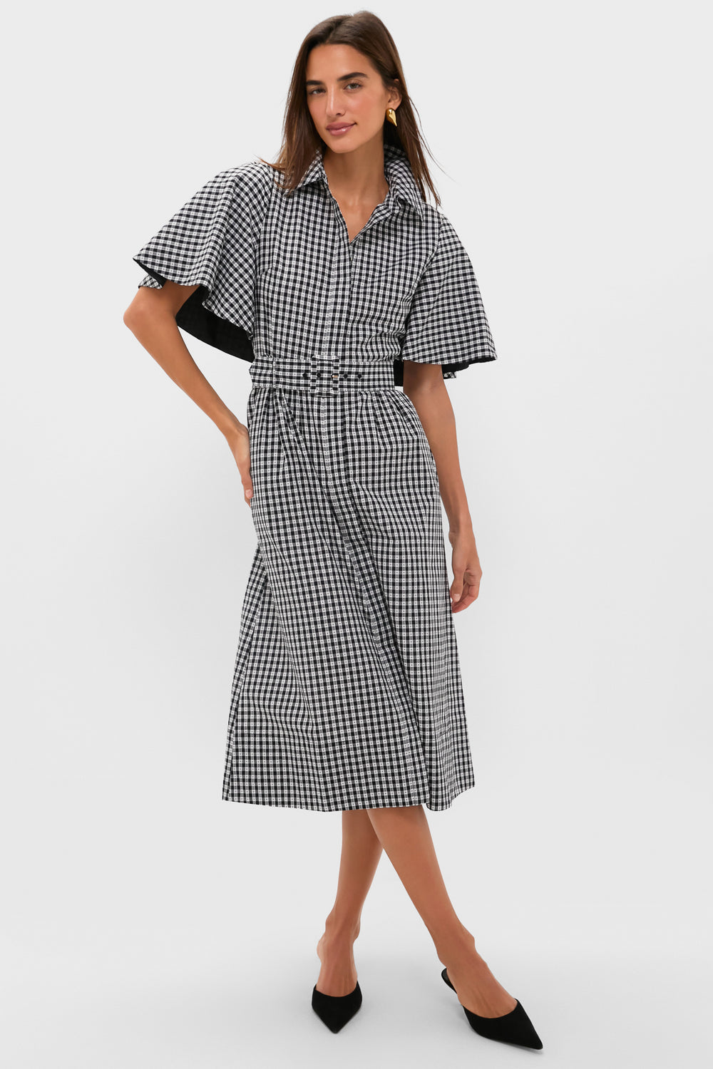 black gingham dress Voluminöses Leinenkleid NERJA in Schwarzem Gingham