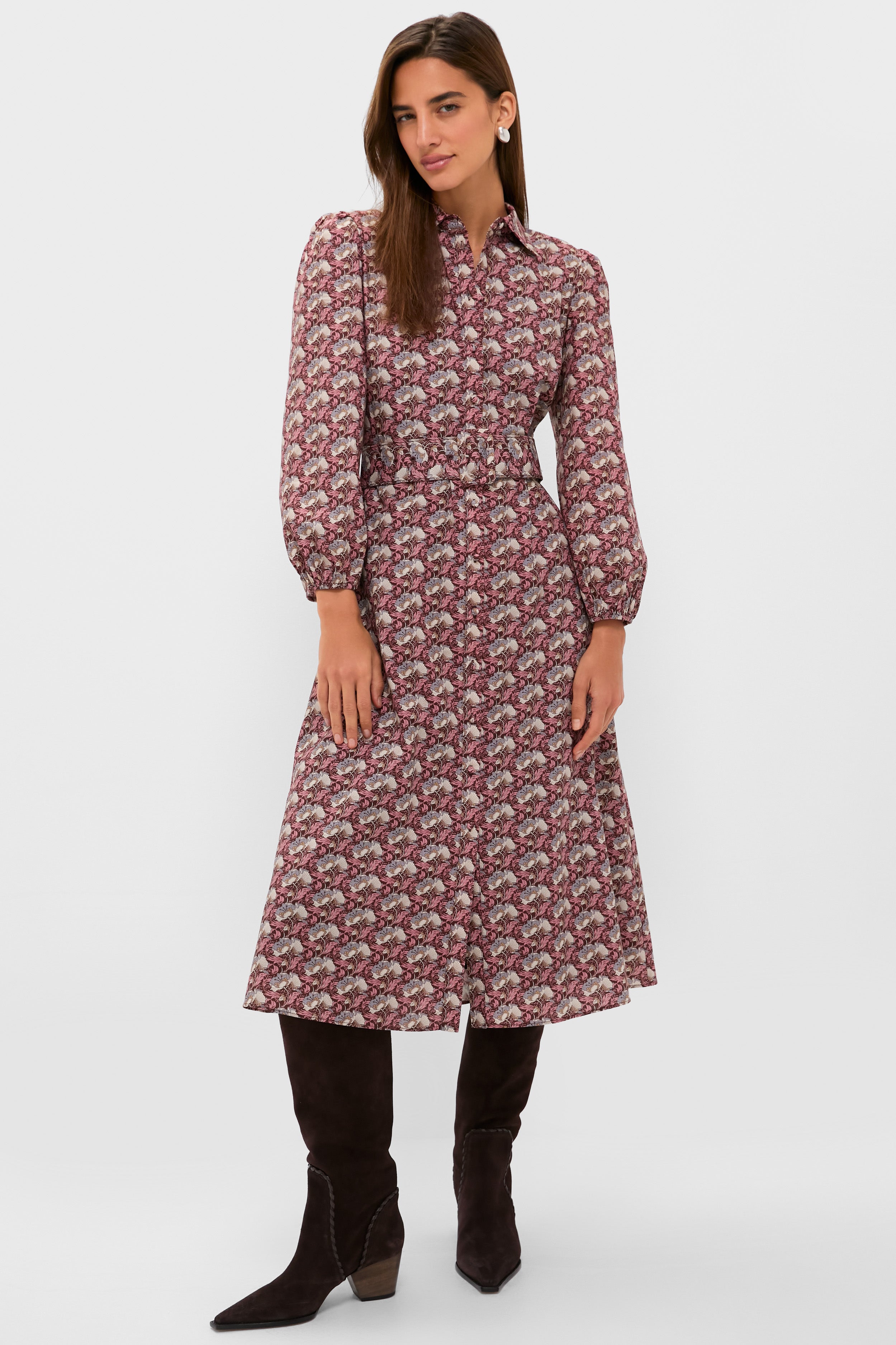 Hyacinth House Plum & Dusty Blue Leafy Floral Kai Maxi Dress Plum and Dusty Blue Leafy Floral / XXS