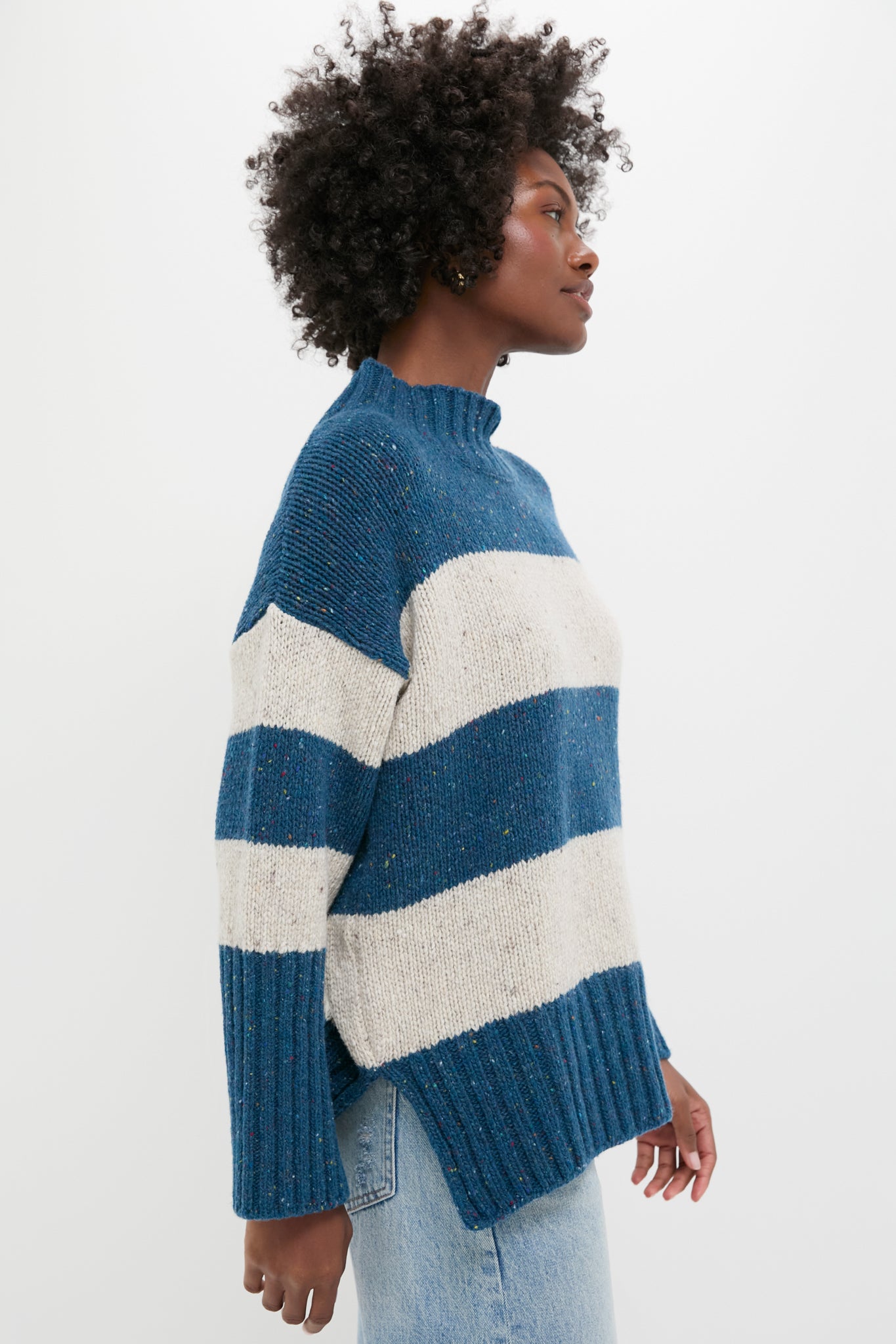 Ink Marl Arna Striped Funnel Neck Sweater