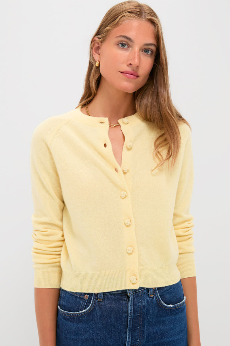 Lightweight Cashmere Butter Yellow Knot Button Cardigan