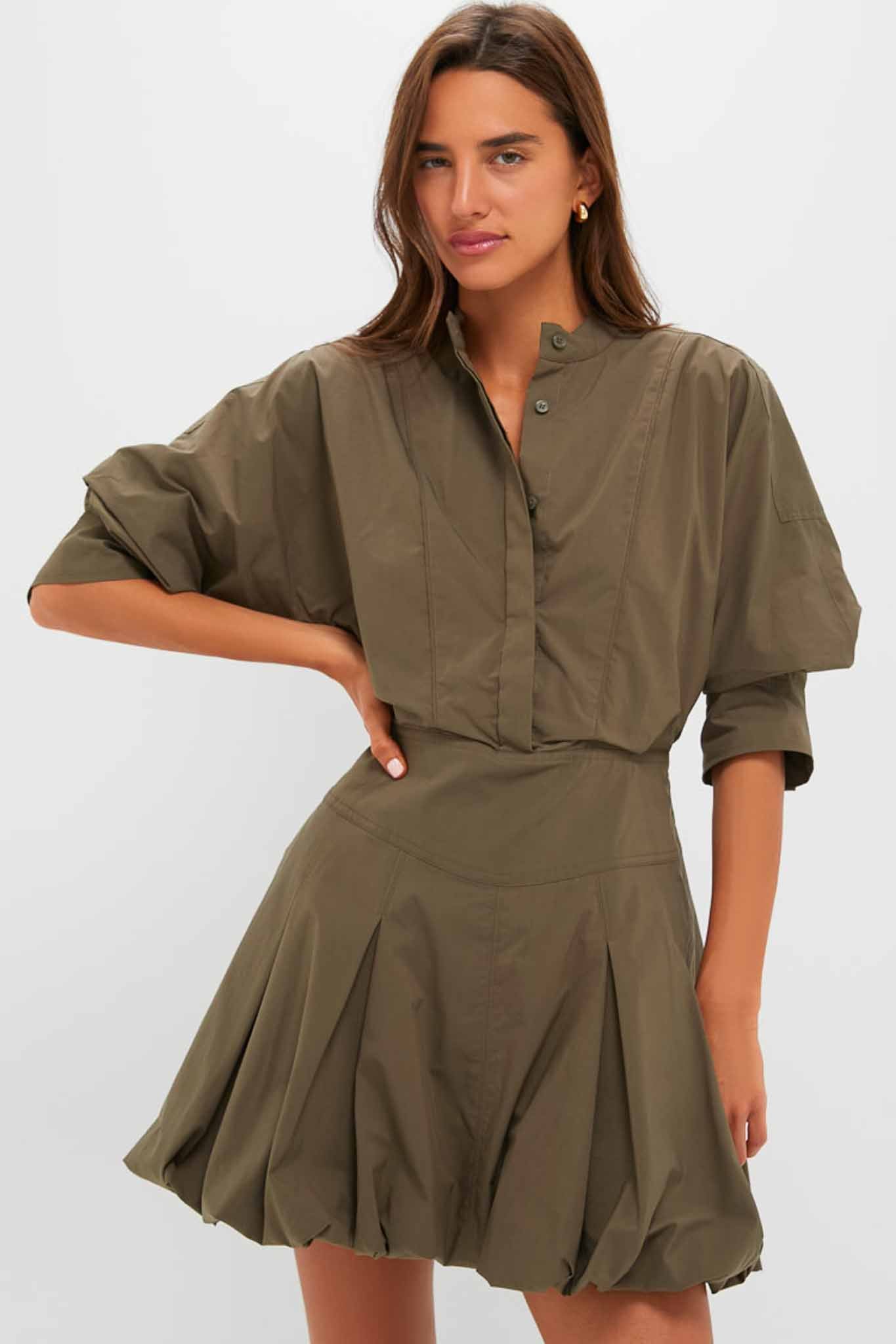 Faded Olive Effie Bubble Mini Dress
