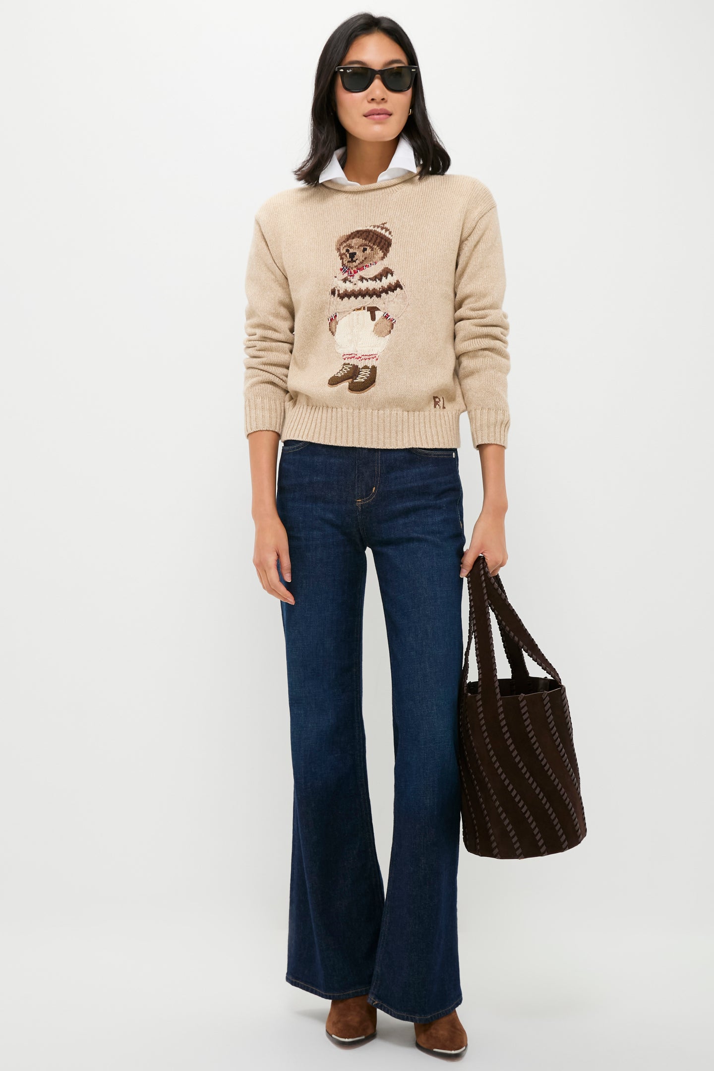 Dark Almond Marl Polo Bear Crewneck Sweater