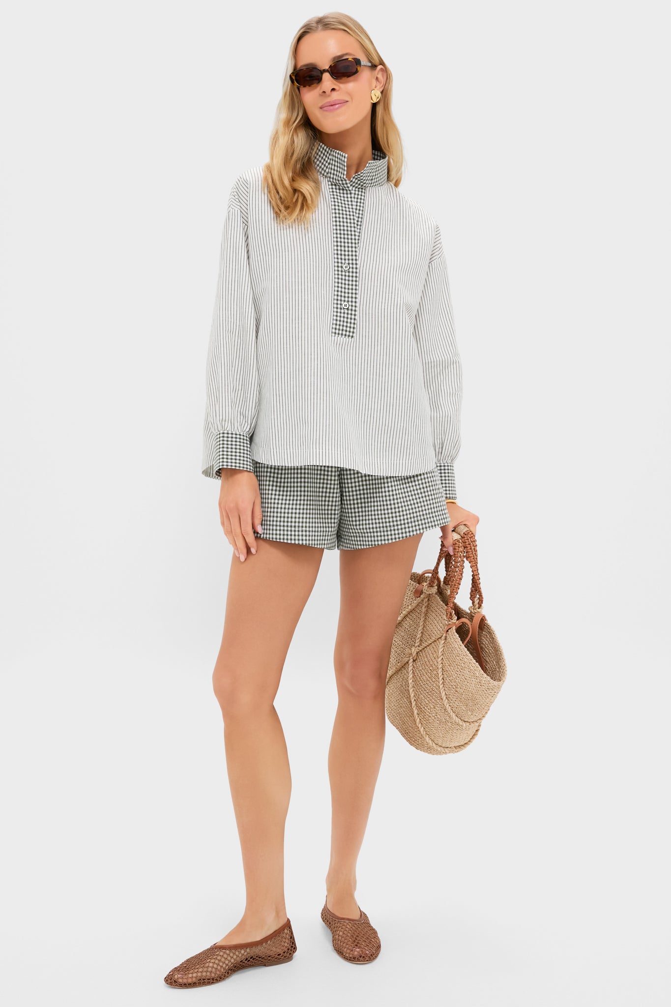 Green Gingham Roxane Popover Top