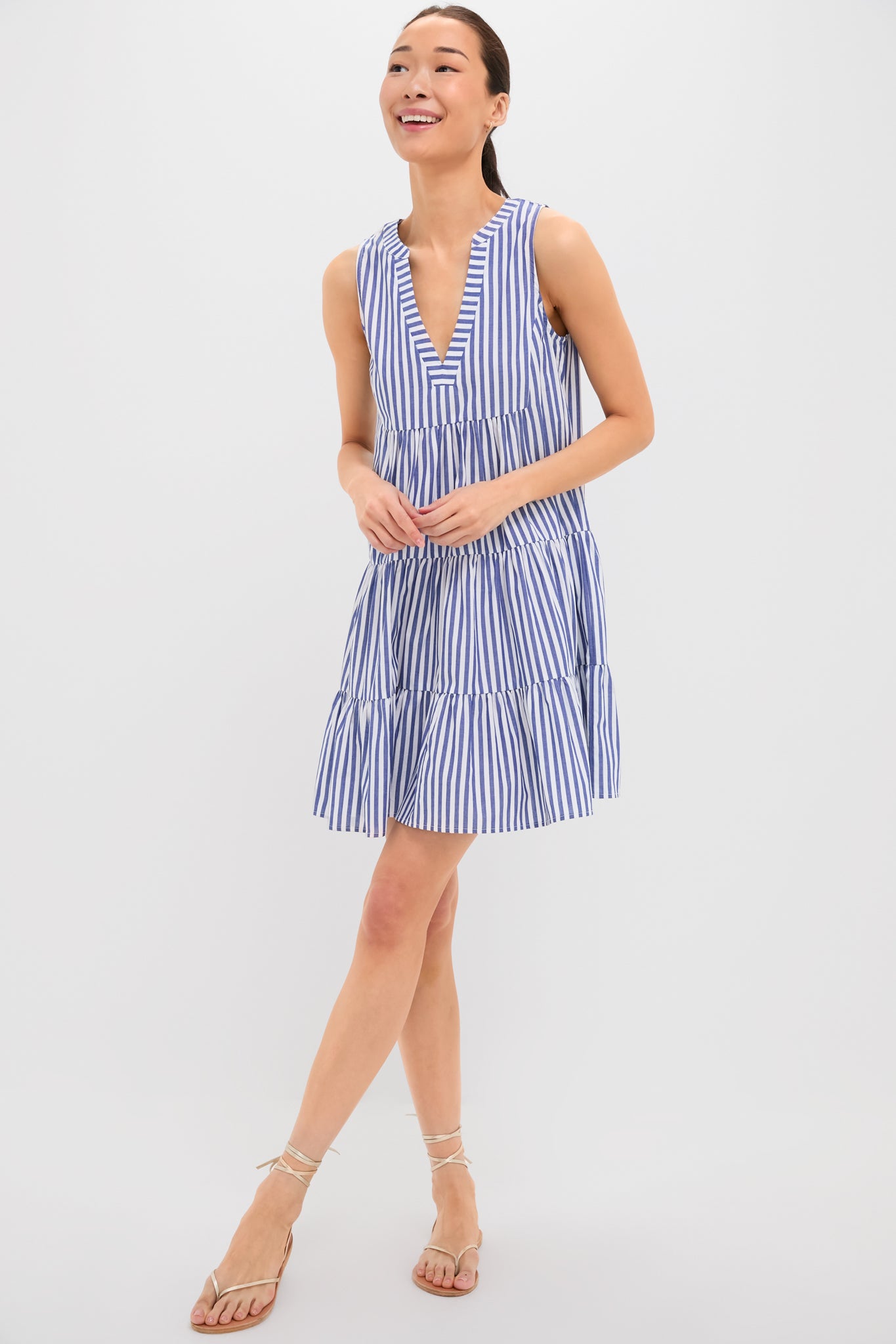 blue poplin dress Celeste Floral Palmer Poplin Tiered Maxi Dress main image 1