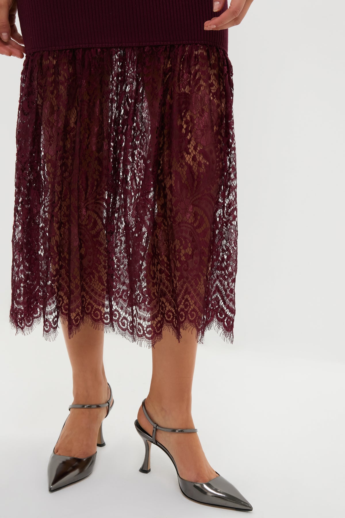 Plum Knit & Lace Suzanne Midi Dress