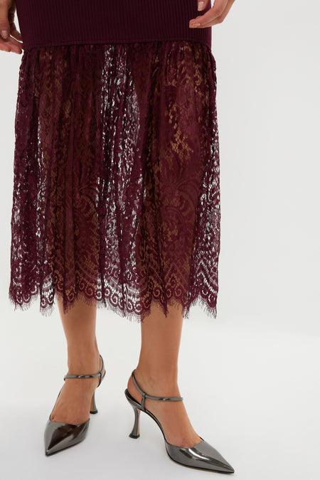 Plum Knit & Lace Suzanne Midi Dress