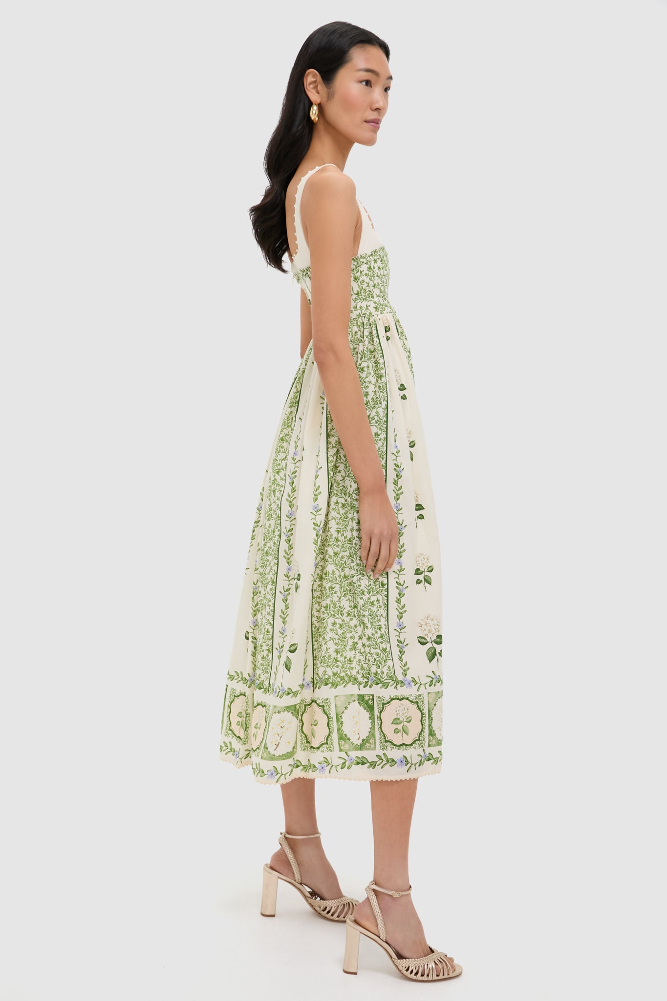 agua by agua bendita barbara floral linen midi dress Barbara floral cotton midi dress in green - Agua By Agua Bendita