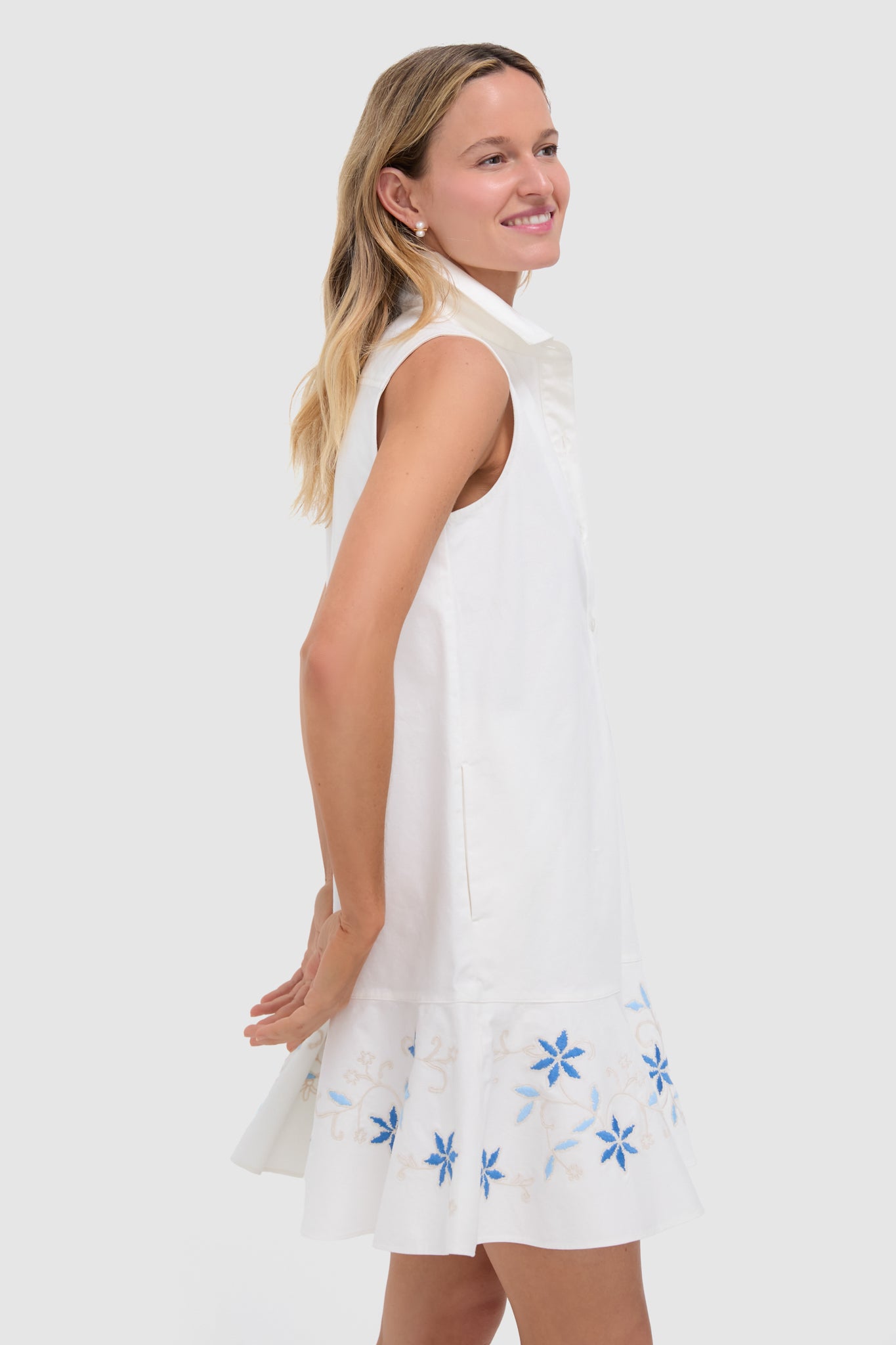 White Embroidery Sleeveless Callahan Dress