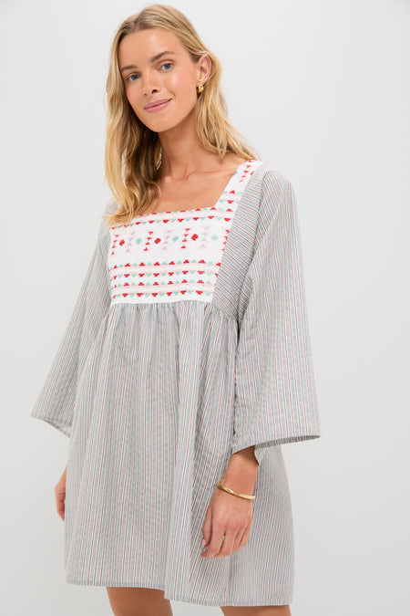 Sage Stripe Embroidered Sadona Dress