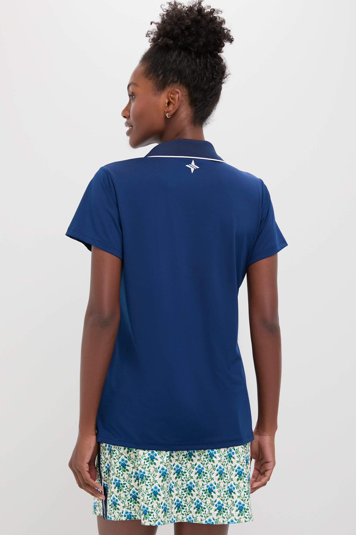 Navy and White Short Sleeve Performance Jersey Caroline Polo