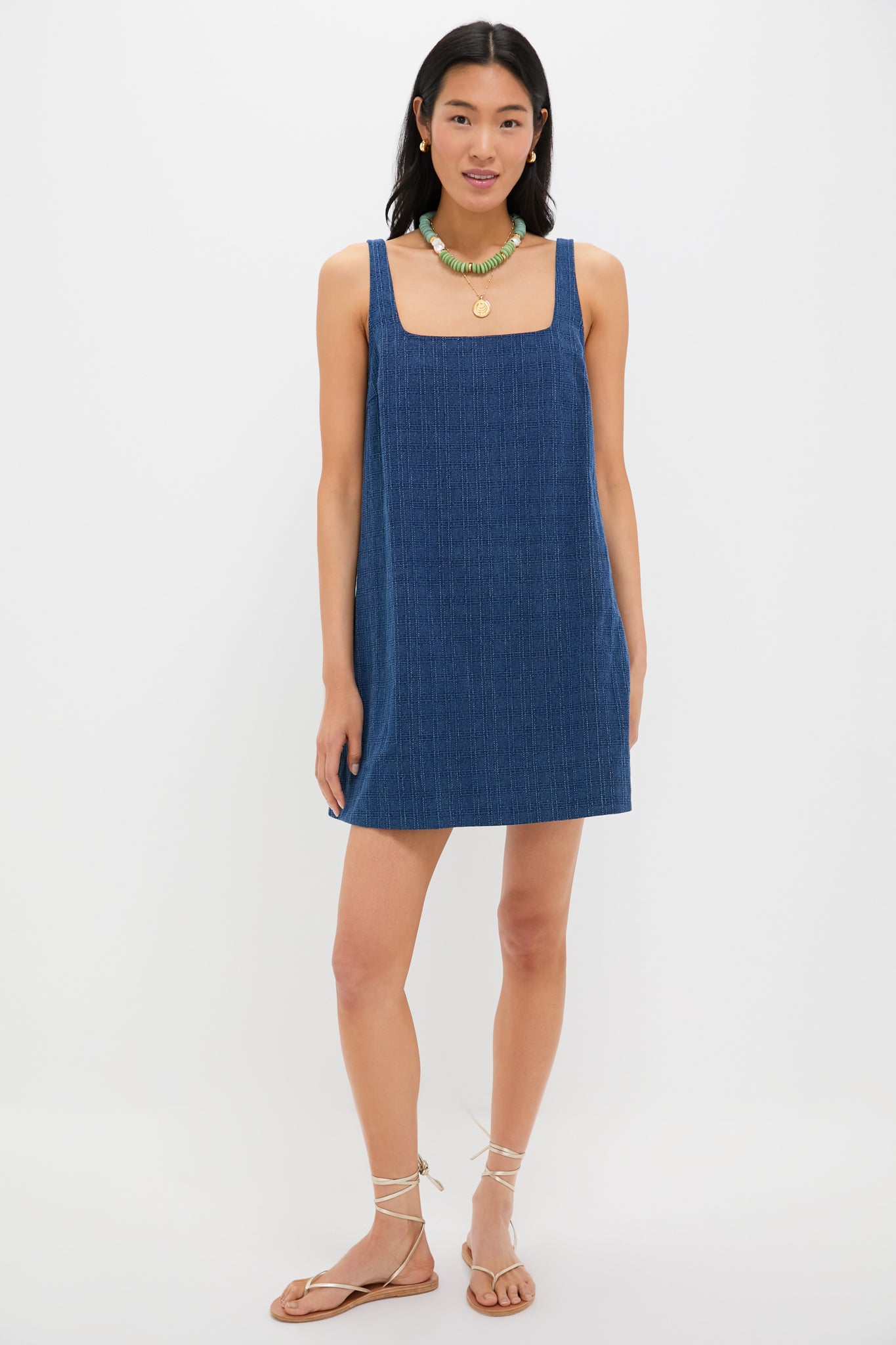 Textured Windowpane Denim Cassie Dress